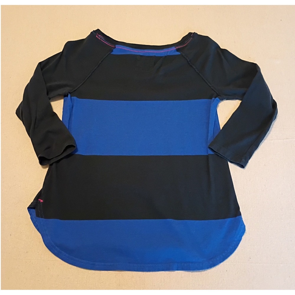 Hollister Womens Navy Blue Striped Raglan Long Sleeve Scoop Neck Top Size S - Picture 6 of 8
